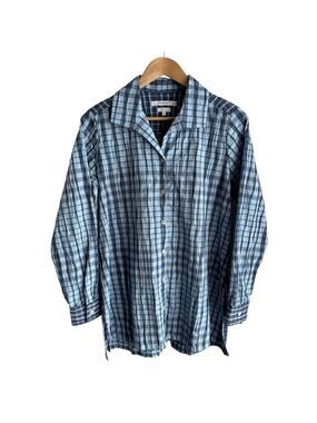 Foxcroft Plaid Button Down Shirt Sz 6 Shaped Longline Tunic Top Textured NWOT